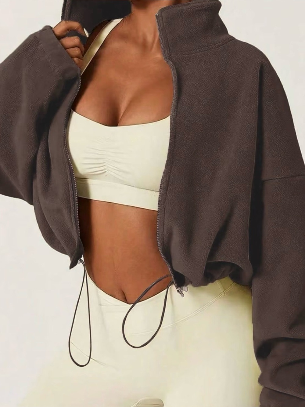 Cozy Zip-Up Fleece Jacket in Chocolate Brown Medium
